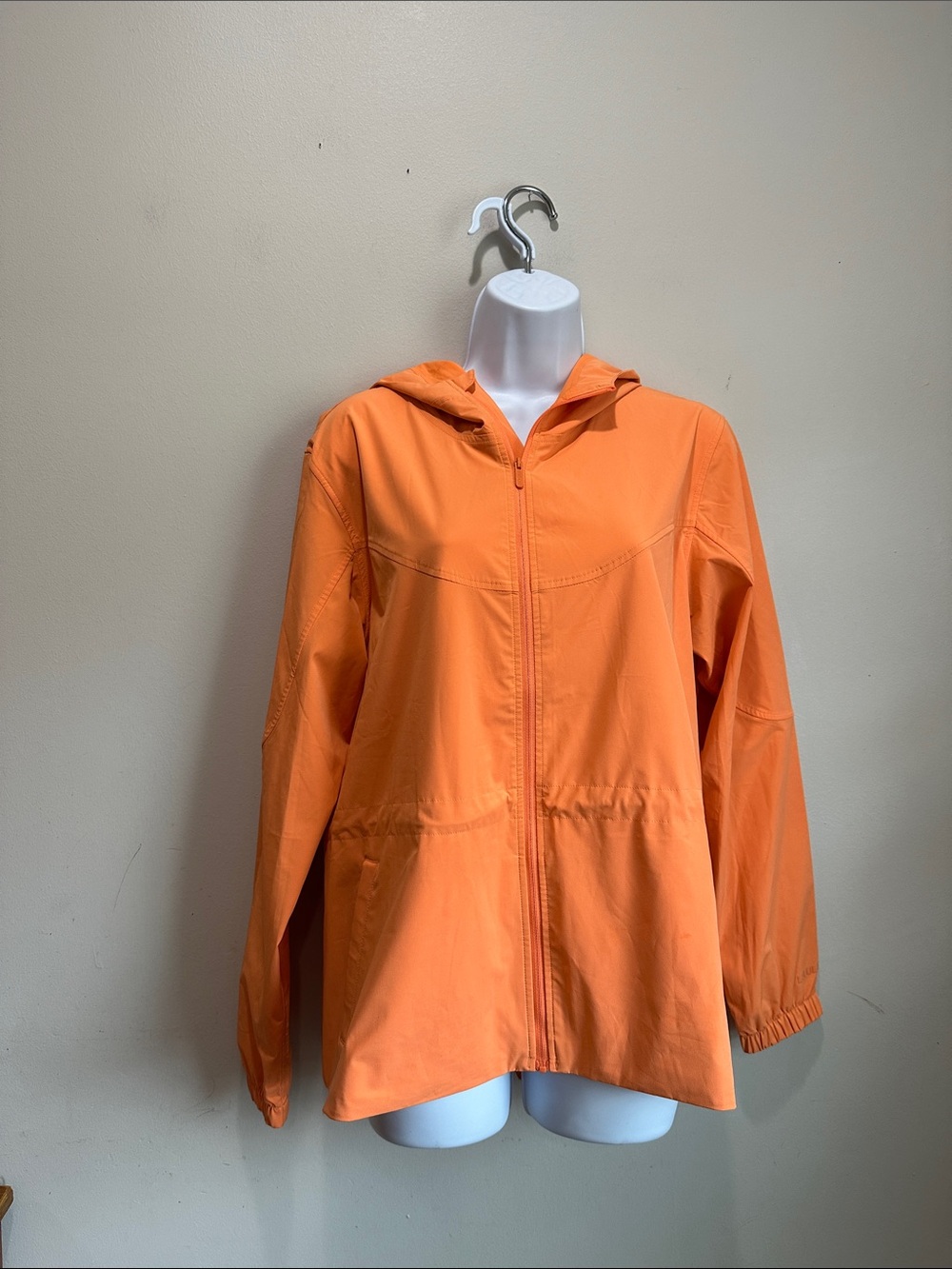 Lululemon Athletica Orange Raincoat with Hood and Water-Resistant Fabric